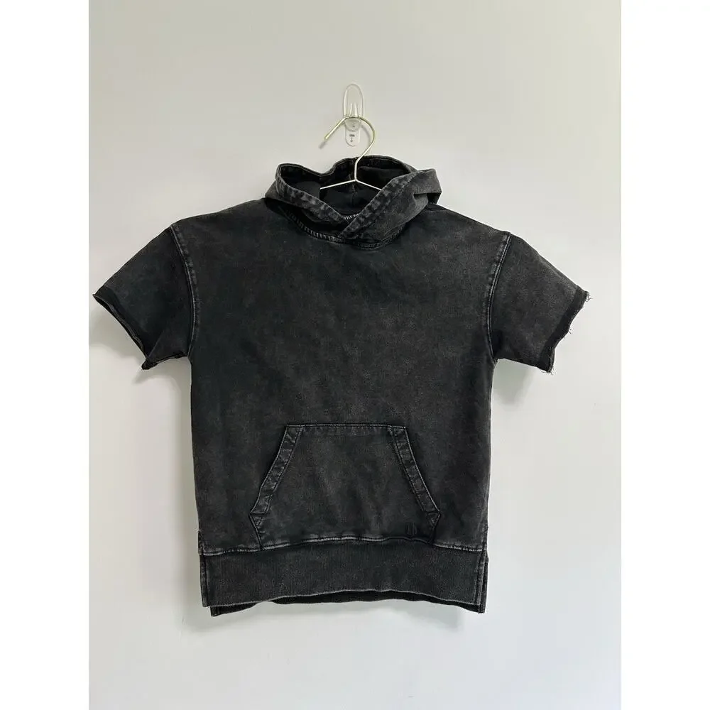 Little‎ Bipsy Boys Hoodie Terry Black Acid wash Short Sleeve Pullover Sweatshirt